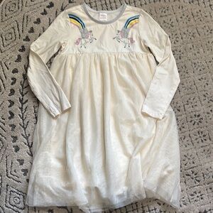 Hanna Andersson White and Silver Unicorn Rainbow Tulle Dress sz 10